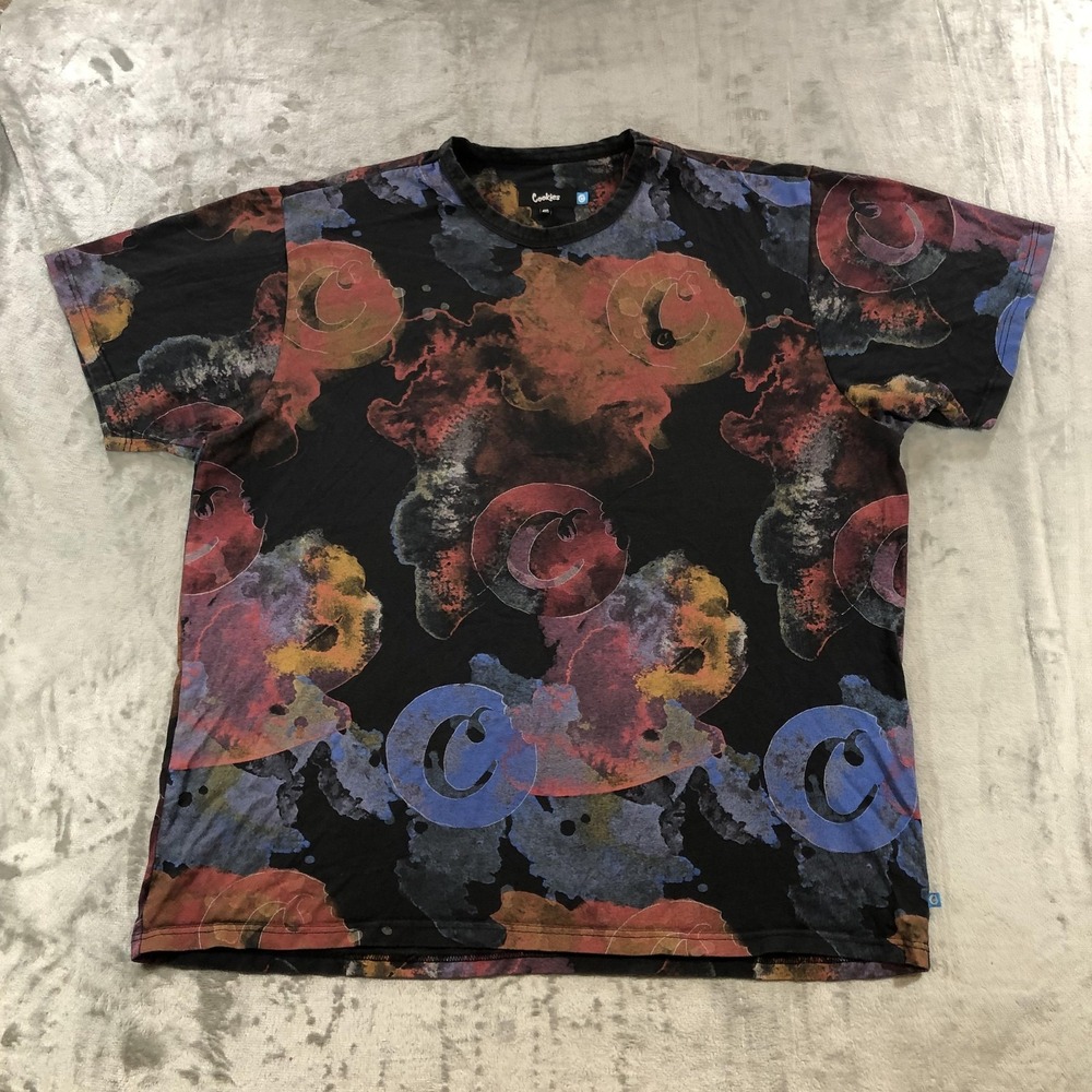 Cookies Shirt Mens 4XL Multicolor All Over Print C Logo Graphic Tee Streetwear